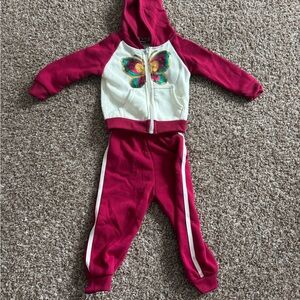 💖 Girls Butterfly Hoodie and Jogger Set - Red and White